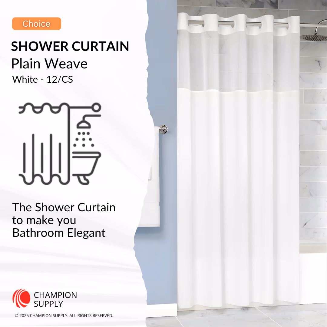 Plain Weave Shower Curtain, White, Case of 12